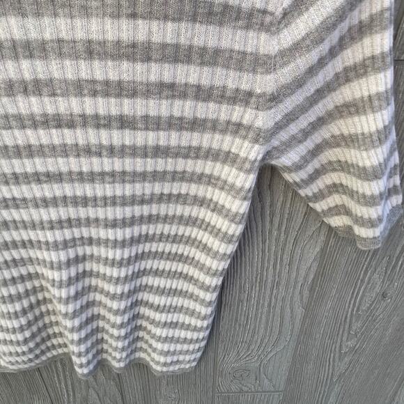 Vince Stripe Rib Cashmere Sweater  GREY/OFF WHITE - Picture 8 of 9
